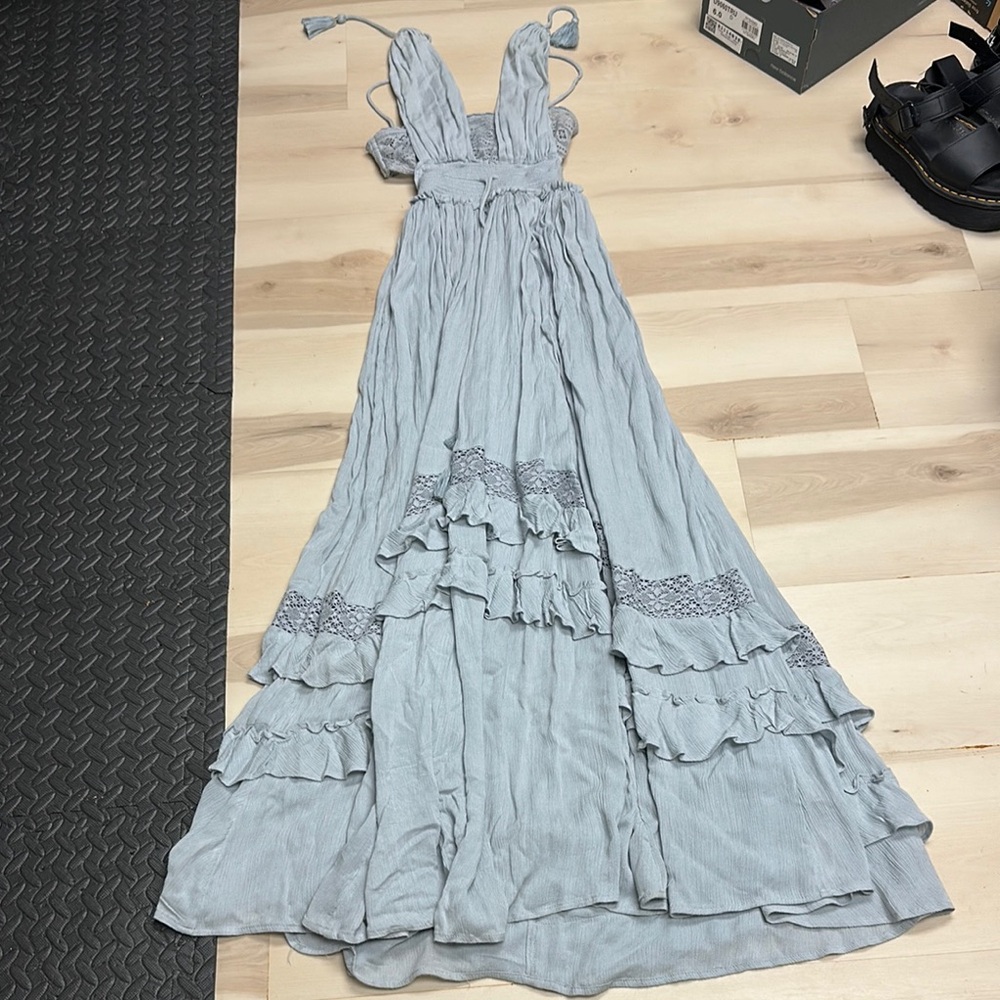 Free People Blue Ruffled Tiered Maxi Dress